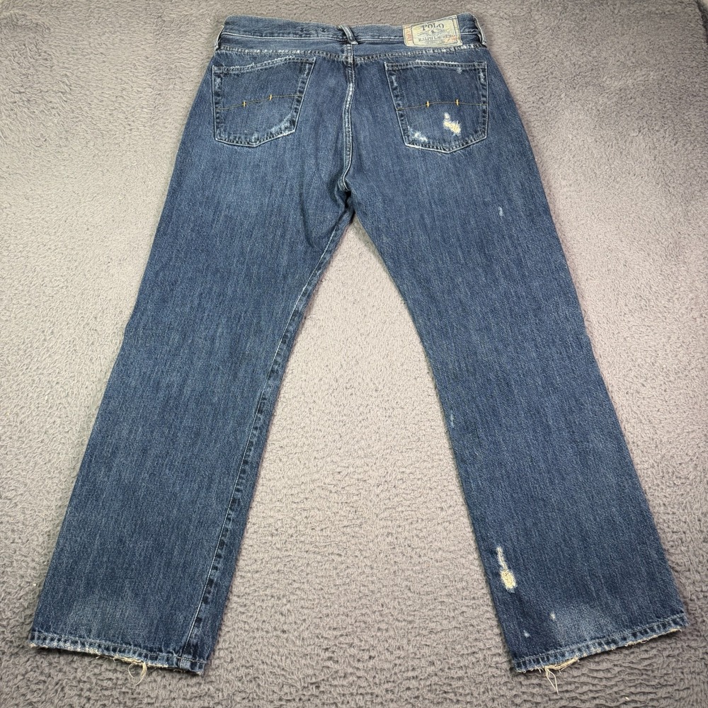 Polo Ralph Lauren Vintage 67 Distressed Jeans Mens 34x29 Blue Denim Washed - Picture 6 of 13